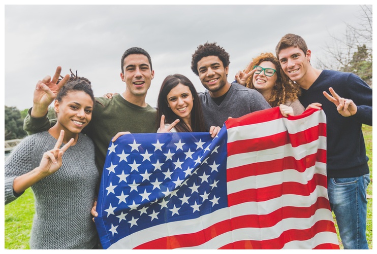 American slang words and phrases Americans with the flag holding up the peace sign