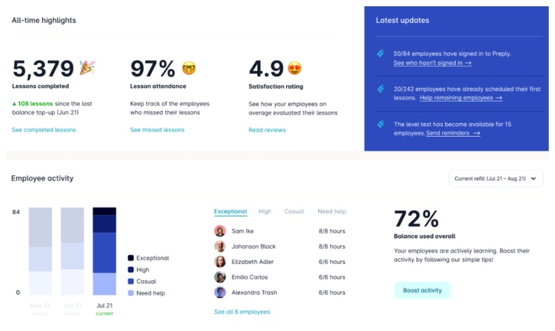 preply corporate dashboard