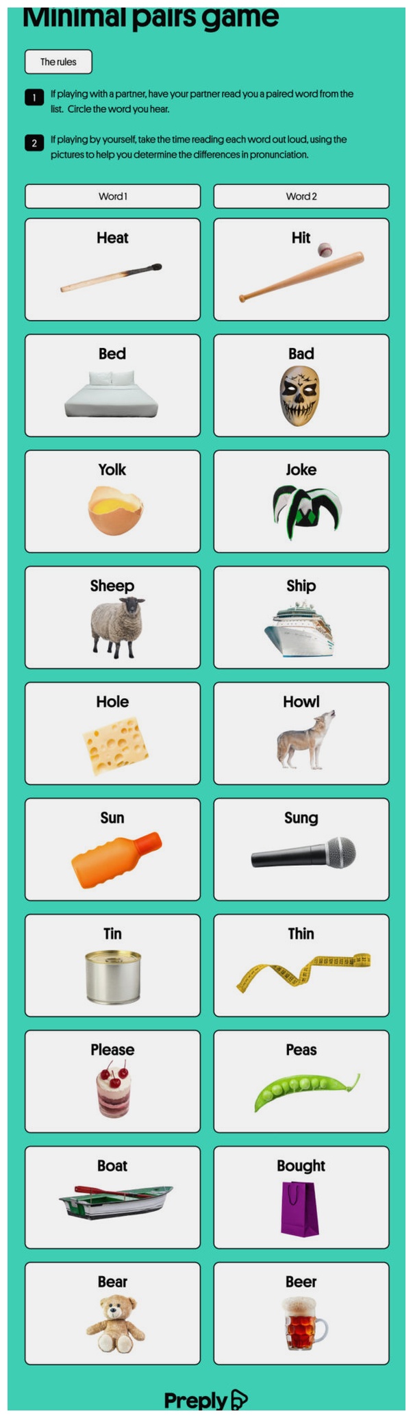 Minimal pairs game