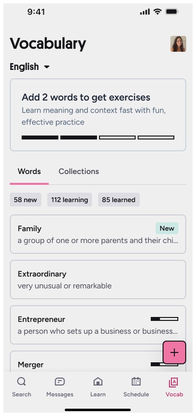 Preply’s vocabulary tool